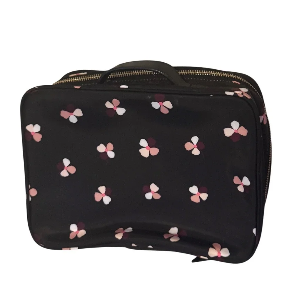 Kate Spade Dawn Dusk‎ Buds Ditsy Travel Cosmetic Toiletry Make Up Case Black